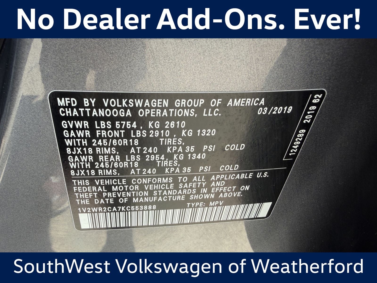 2019 Volkswagen Atlas 3.6L V6 SE w/Technology