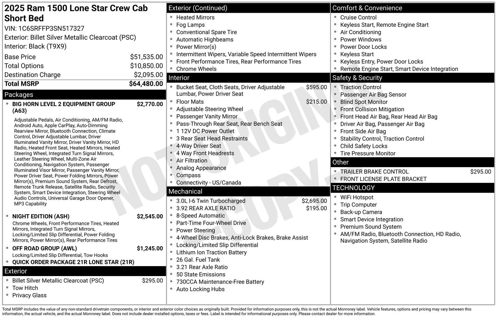 2025 RAM 1500 Lone Star Crew Cab 4x4 5'7" Box