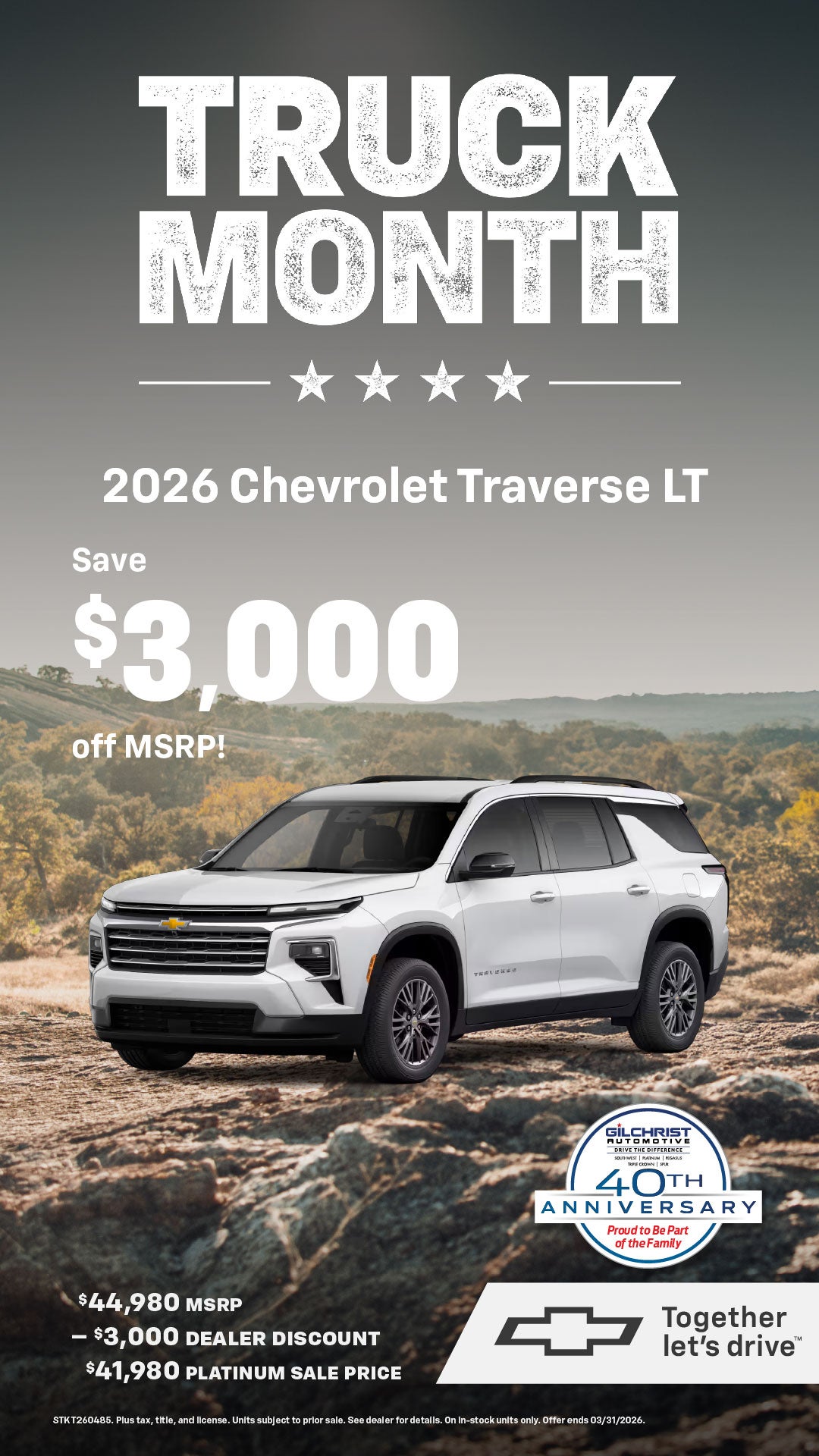 Save $3,000 Off MSRP on the 2026 Chevy Traverse!